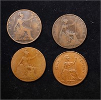 Group of 4 Coins, Great Britain Pennies, 1902, 191