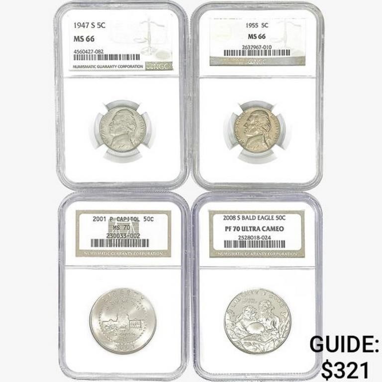 [4] Varied US Silver Coinage NGC PF/MS [1947-S,