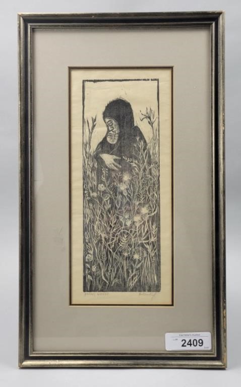 Framed & Signed Helen Siegl Woodcut Block Print.