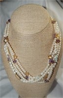 Genuine Pearl & 14k Gold Multi Strand Necklace