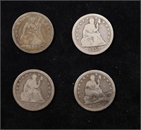 Lot Of Four Coins. 1853, 1856, 1858, 1873,  Seated