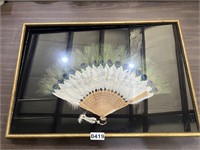 Framed Peacock Feather/Asian Fan  Art*