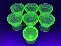 (7) Glowing Doric Green Depression Sherbet Glass