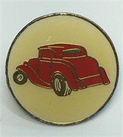 Antique American Red Car Pin Lapel Enameled