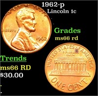 1962-p Lincoln Cent 1c Grades GEM+ Unc RD