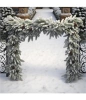 Flocked snow garland centerpiece with lights 75"
