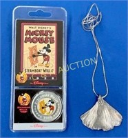 DISNEY MICKEY STEAMBOAT, SILVER NECKLACE