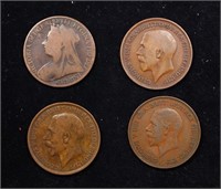 Group of 4 Coins, Great Britain Pennies, 1891, 191