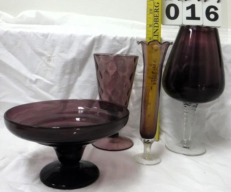 4 Pieces Vintage Amethyst Glass
