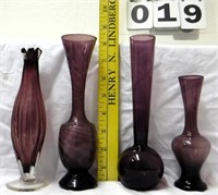 4 Vintage Amethyst Glass Vases