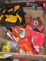 Box lot of tools, Ryobi, DeWalt, Milwaukee