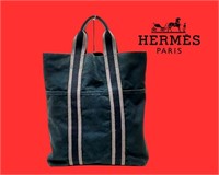 HERMES Black Canvas Fourre Tout Tote Bag