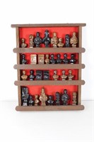 CERAMIC EGYPTIAN CHESS PIECES W WALL MOUNT CASE