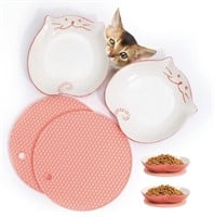ThaiGEX Ceramic Cat Food Dishes with Mats