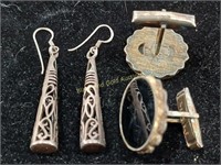 Marked Sterling Silver Earrings & Cuff Links