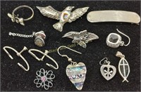 Marked Sterling Earrings, Charms, Pins, & Ring