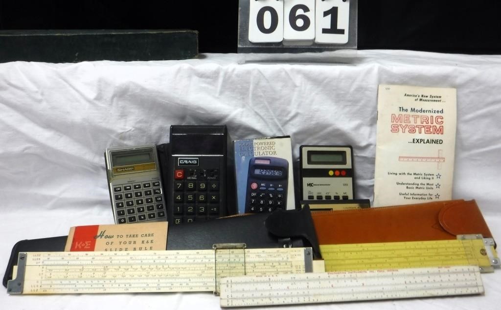 Lot 3 Vintage Slide Rules & 5 Calculators