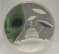 1oz Silver Colorized Alien UFO Congress Invasion