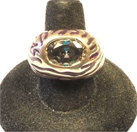 Unusual Rhinestone & Purple Accents Ring Size 8