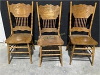 (3) Pressed Back Oak Dining Chairs