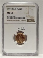 1999 American Eagle 1/10oz Gold Coin NGC MS69