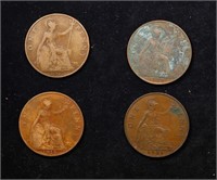 Group of 4 Coins, Great Britain Pennies, 1917, 191