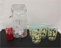 Gal. Glass Drink Dispenser w/ 4 Acrylic Lemon Cups