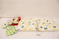 Pair of Lemon Cushions w/ Dish Towels & Oven Mitt