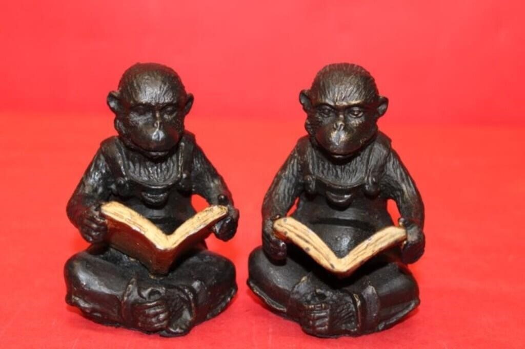Pair of Bronze Darwin Monkey Figurines 4"