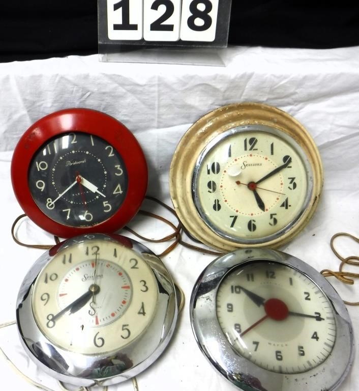 4 Vintage Electric Kitchen Clocks-Parts or Repair