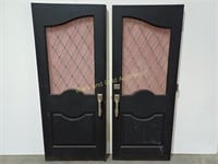 (2) 2-8" Tall 6-7.5" Wide Pink Glass Pane Doors