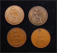 Group of 4 Coins, Great Britain Pennies, 1916, 191