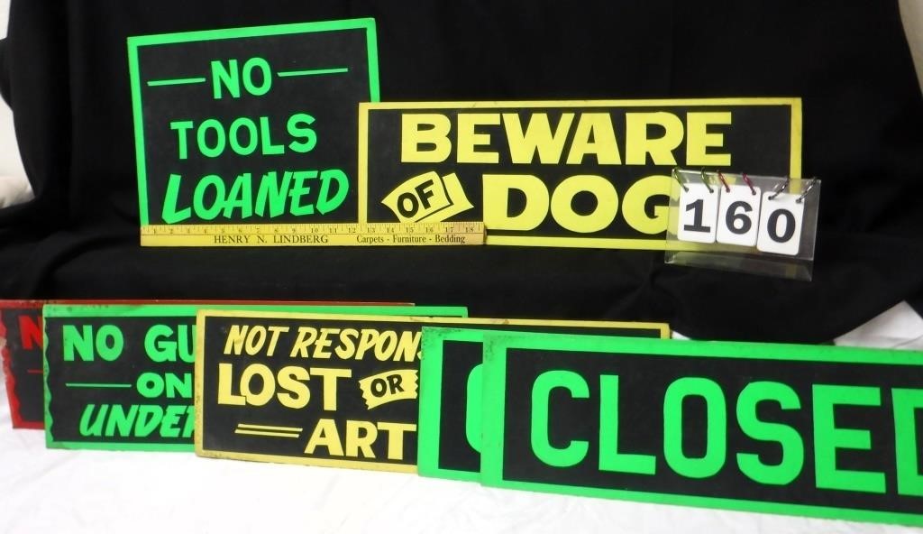 Old Heavy Paper Signs-No Tools Loaned-Closed-More