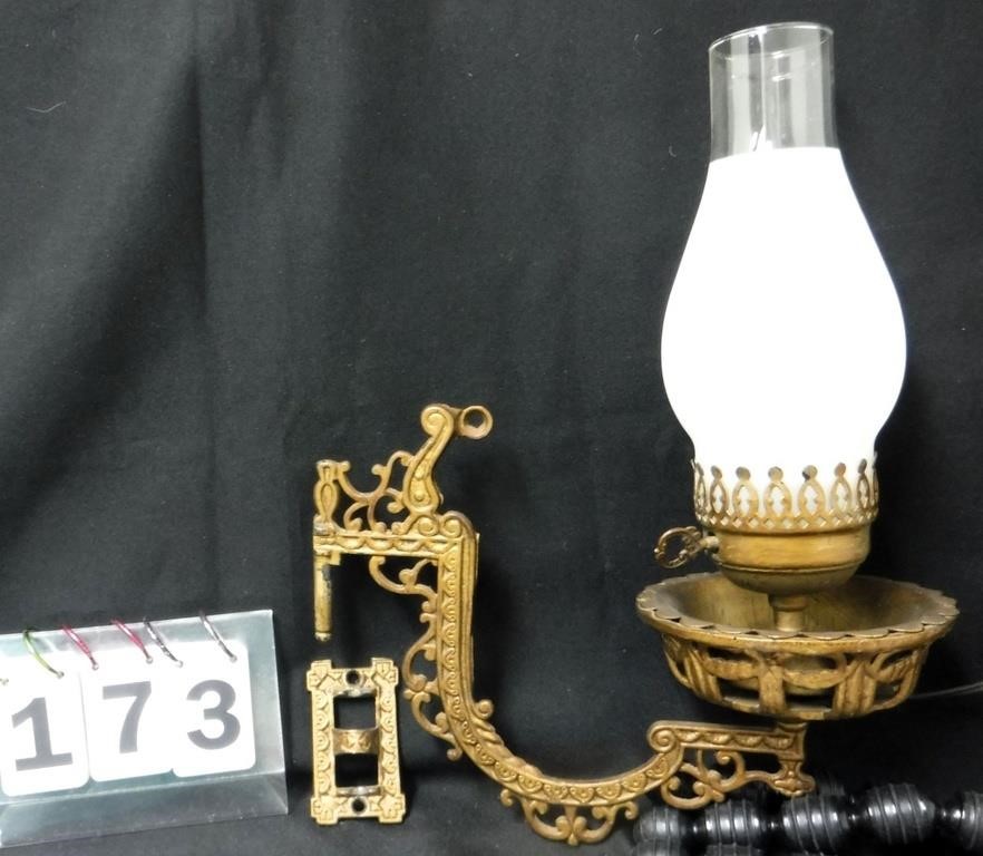Antique Cast Iron Lamp Holder Bracket Electrified
