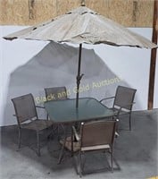 Patio Table, Chairs, Umbrella & Stand