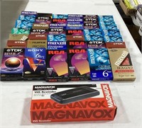 48 recorded vhs tapes w/ Magnavox vhs rewinder