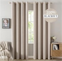 Beige Blackout Linen Textured Curtains, 4 Panels