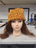 yellow and red beanie