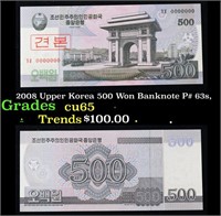 2008 Upper Korea 500 Won Banknote P# 63s,  Grades