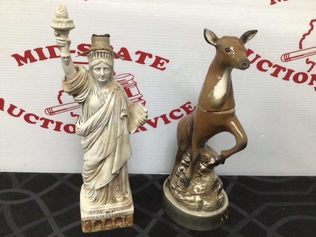 Deer Jim Beam & Statue of Liberty Wine Decanters