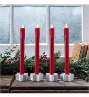 Set of 4 Red Wax Battery Operated Candles
