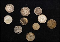 Group of 10 Coins, 2x 1/2 Franc, 10 Cents, 2x Cana