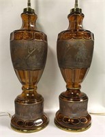 Pair Of Amber Glass Parlor Lamps Possibly Moser