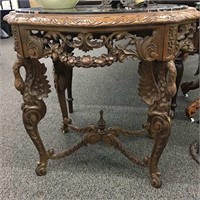 Black Marble Top Table With Swan Carved Base