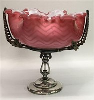 Reed & Barton Pink Satin Glass Bride's Basket