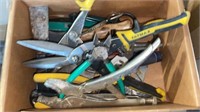 BX W/ PLIERS, TIN SNIPS, WIRE CUTTERS & MISC