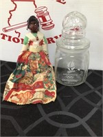 Snicker 1992 Olympics Glass Jar & Vintage Doll