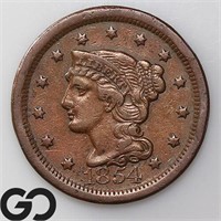 1854 Braided Hair Large Cent, VF++ Bid: 43