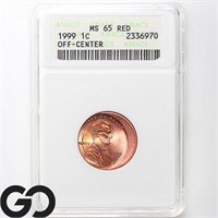 1999 Lincoln Memorial Cent, Off-Center, ANACS MS65