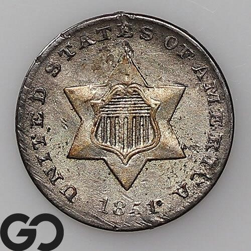 1851 Three Cent Silver Piece, BU Bid: 210